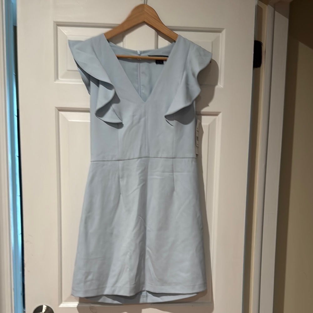 French Connection Blue Ruffled Mini Dress V-neck Flutter Sleeves